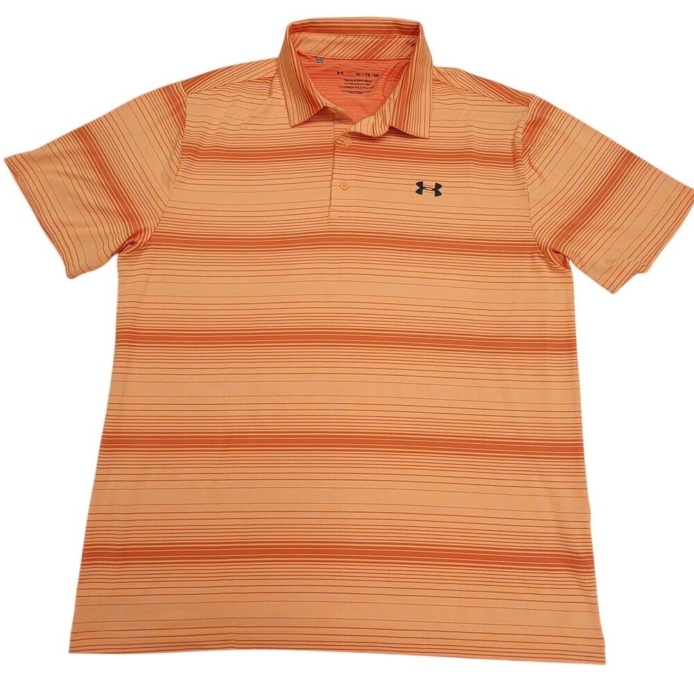 Under Armour The Playoff Polo Mens XL Orange Striped Short Sleeve Golf Shirt